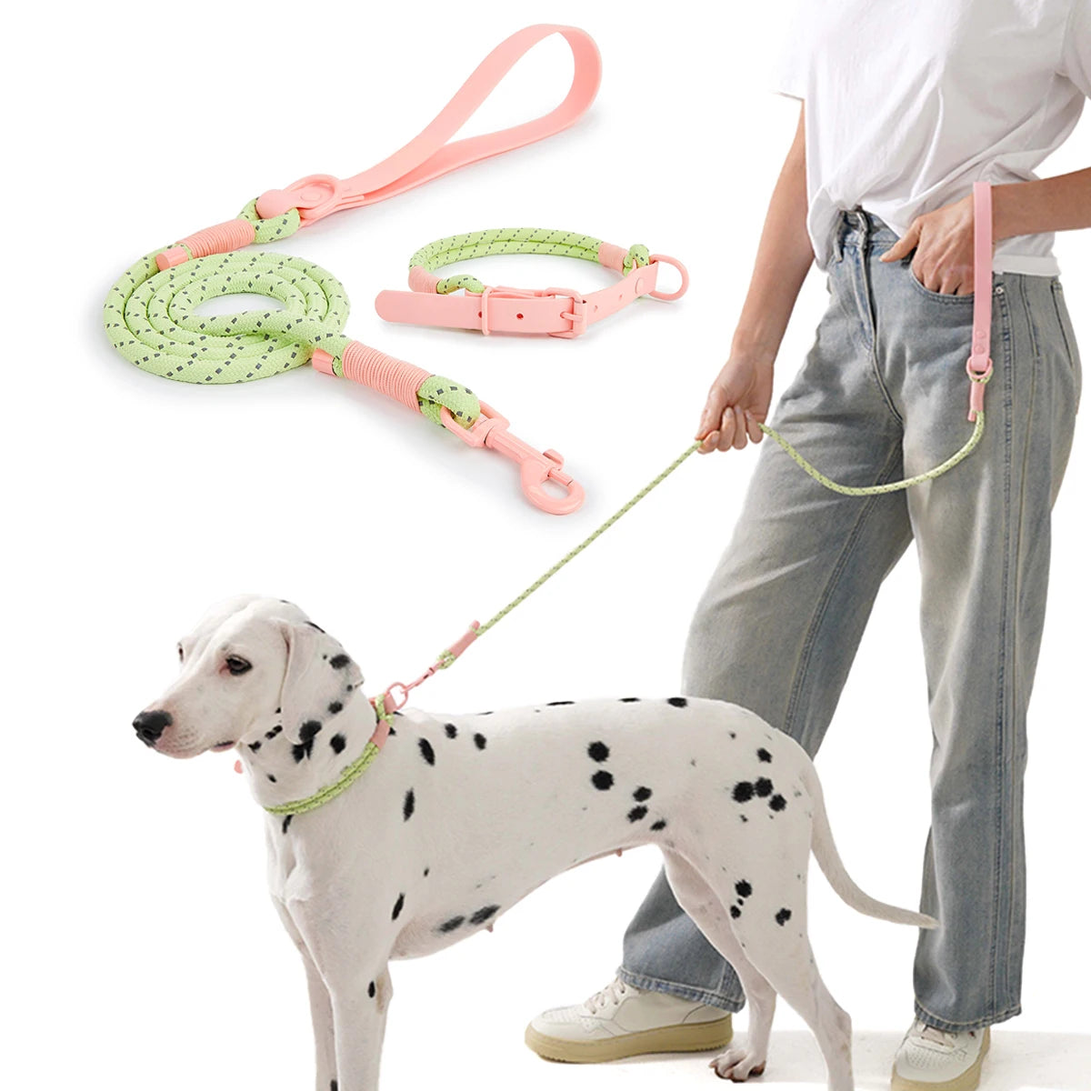 New Pet Lead Collar And Leash Set 3M Reflective effect safety dog Collar suit Pink Ad Purple Nylon Handmade Webbing Dog Supplies