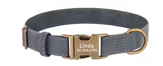 Leather collars with brass tags